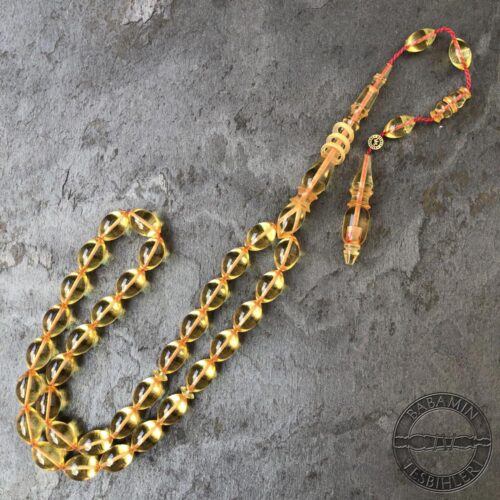 8x12mm Şeffaf Açık Sarı Halkalı İmameli Tesbih