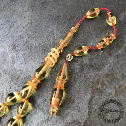 8x12mm Şeffaf Açık Sarı Halkalı İmameli Tesbih