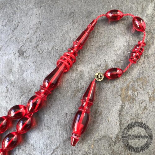 8x12mm Bayrak Kırmızısı Halkalı İmameli Tesbih