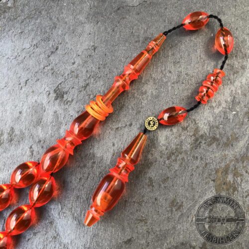 8x12mm Şeffaf Turuncu Halkalı İmameli Tesbih