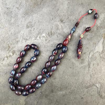 8x11mm Renkli Hareli Yumurta Model Sıkma Kehribar Tesbih