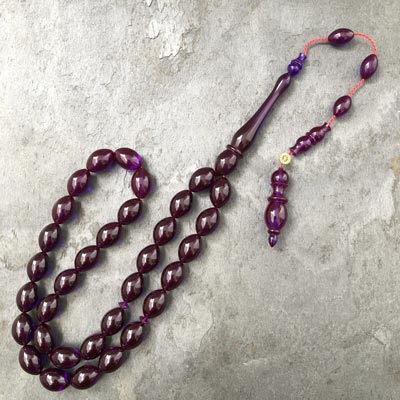 10x14mm Şeffaf Mor Beyzi Model Sıkma Kehribar Tesbih