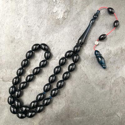 10x14mm Lacivert Beyzi Model Sıkma Kehribar Tesbih
