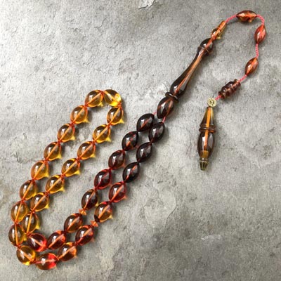 9×13,5mm Alev Rengi Süzme Dizim Beyzi Model Sıkma Kehribar Tesbih