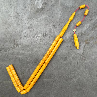 7x11mm Sarı Hareli Sıkma Kehribar Kesme Model Tesbih
