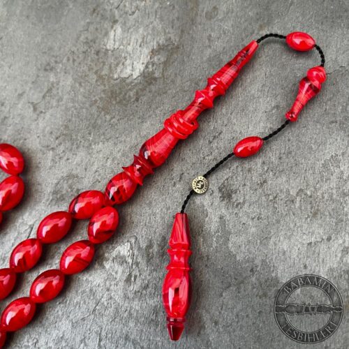 8x12mm Nar Çiçeği Rengi Beyzi Model Halkalı İmameli Tesbih