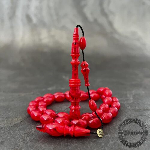 8x12mm Nar Çiçeği Rengi Beyzi Model Halkalı İmameli Tesbih