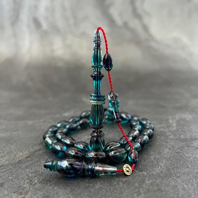 8x12mm Petrol Mavisi Beyzi Model Halkalı İmameli Tesbih