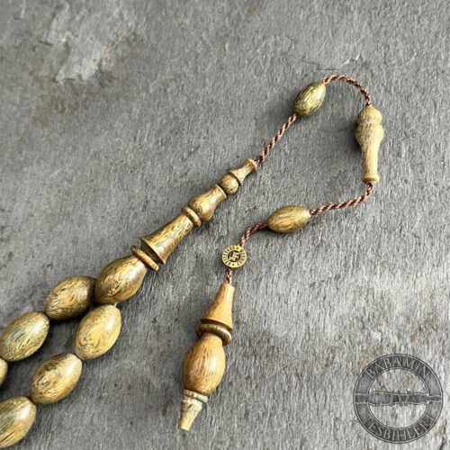 8x12mm Halkalı İmame ve Hitame İşçilikli Yeşil Pelesenk Ağacı Tesbih