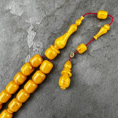11x13mm Sarı Hareli Kapsül Model Sıkma Kehribar Tesbih
