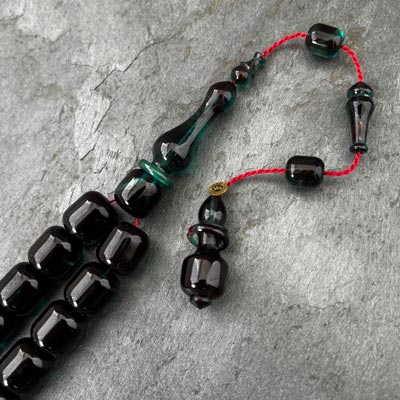 11x13mm Yeşil Yansımalı Siyah Kapsül Model Sıkma Kehribar Tesbih