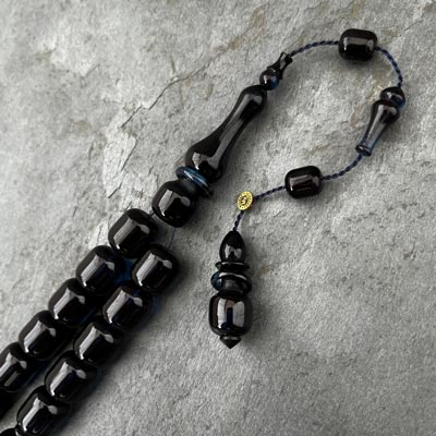 11x13mm Lacivert Yansımalı Siyah Kapsül Model Sıkma Kehribar Tesbih
