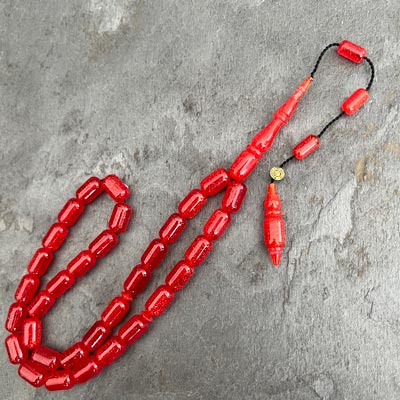 7×11,5mm Simli Kırmızı Belçika Katalin Tesbih
