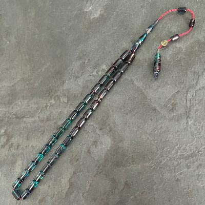 5,5×9,5mm Mor Yansımalı Mavi Hareli Sıkma Kehribar Kapsül Model Tesbih