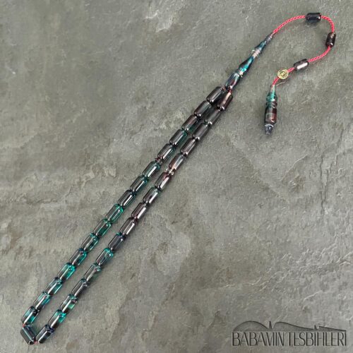 5,5×9,5mm Mor Yansımalı Mavi Hareli Sıkma Kehribar Kapsül Model Tesbih