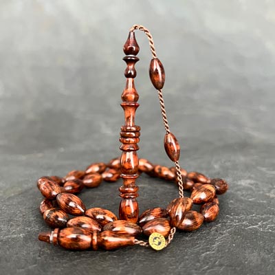 6,5×12,5mm Katlı ve Halkalı İmameli Yoğun Hareli Yılan Ağacı Tesbih