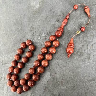 11x12mm Kırmızı Demir Ağacı Tesbih – Uçlu Küre Model